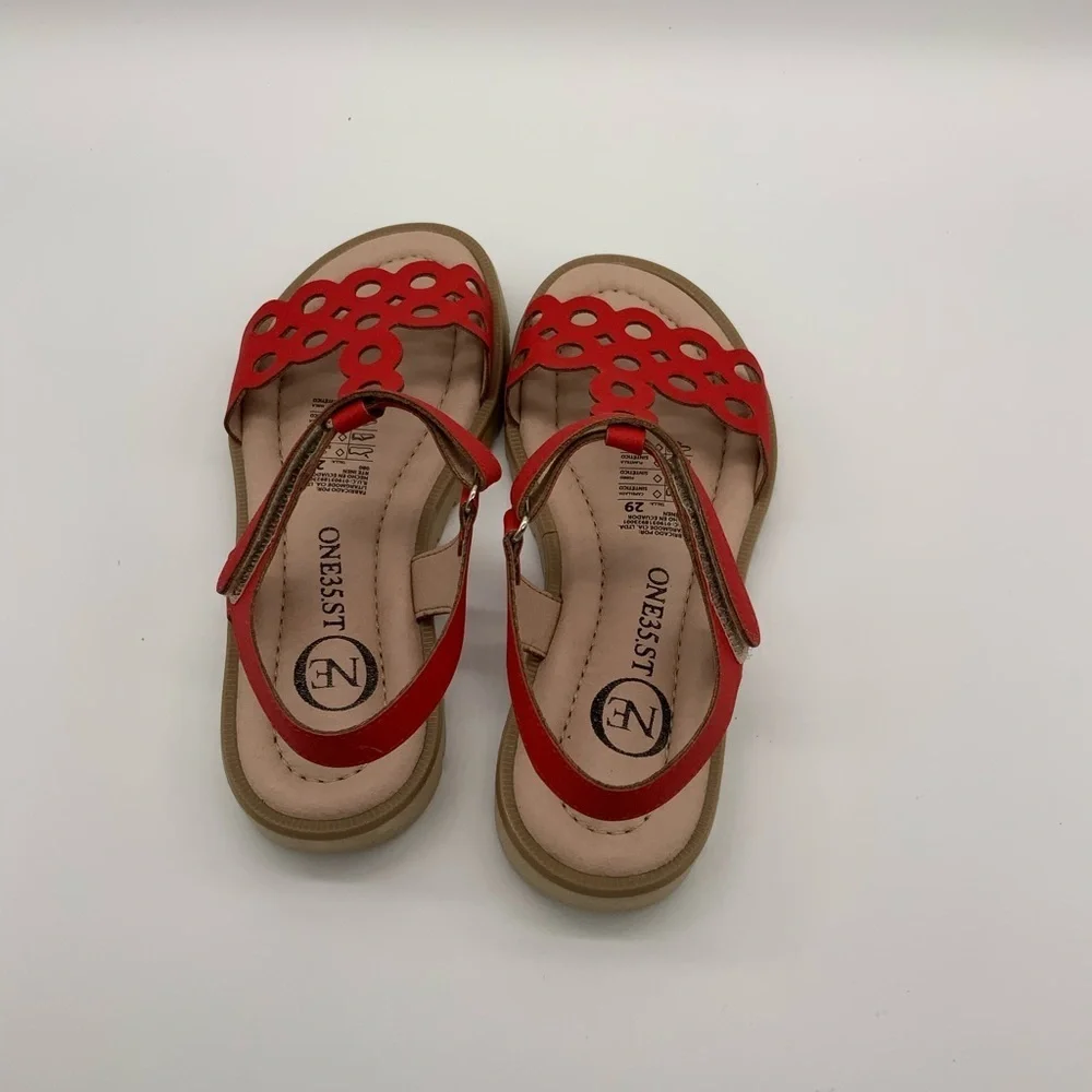 One35 Ankle Strap Red Sandals, Vegan Leather. Various Size